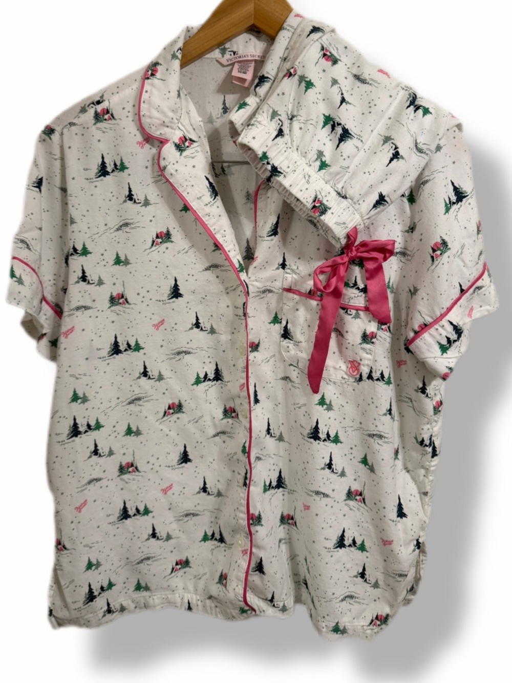 Victoria’s Secret Pajama Shorts Set Small Winter Cabin Trees Cotton Modal